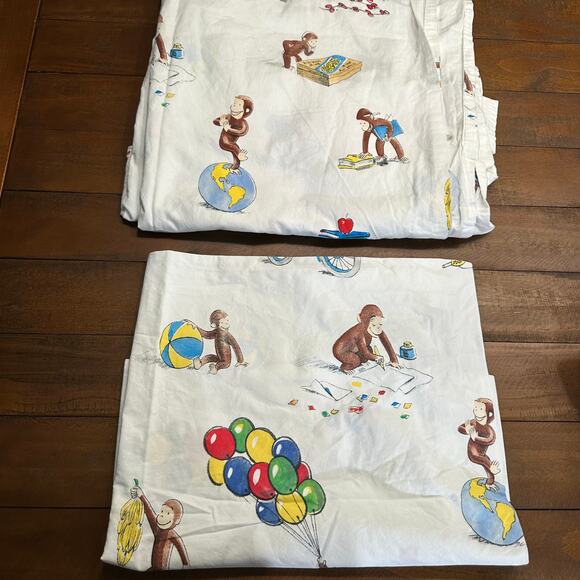 Pottery Barn Curious George Monkey Fun Vibrant Twin Sheet Set - Picture 1 of 5